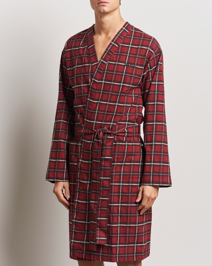 Herr | Pyjamas & Morgonrockar | BOSS BLACK | Holiday Checked Robe Dark Red