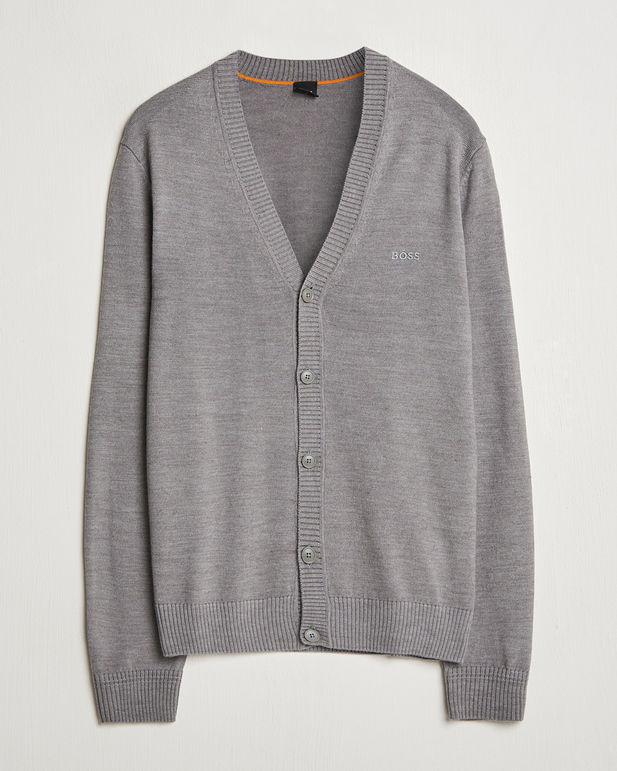 Herr | Tröjor | BOSS ORANGE | Avac Wool Knitted Cardigan Light Grey