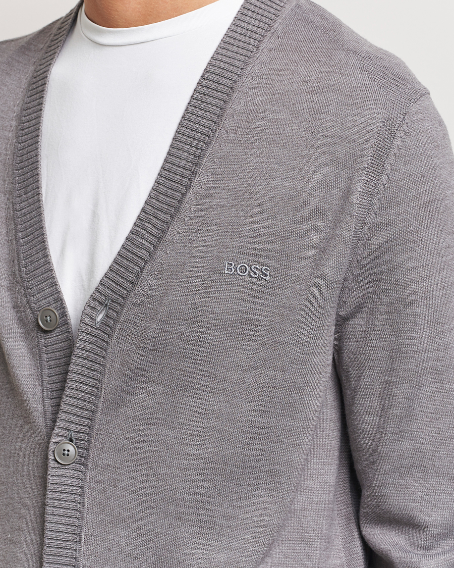 Herr | Tröjor | BOSS ORANGE | Avac Wool Knitted Cardigan Light Grey