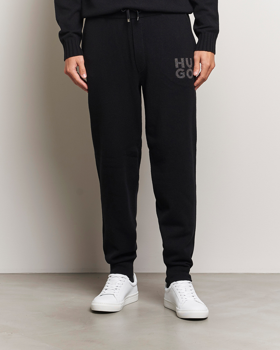 Herr | Byxor | HUGO | San Steero Wool Knitted Joggers Black