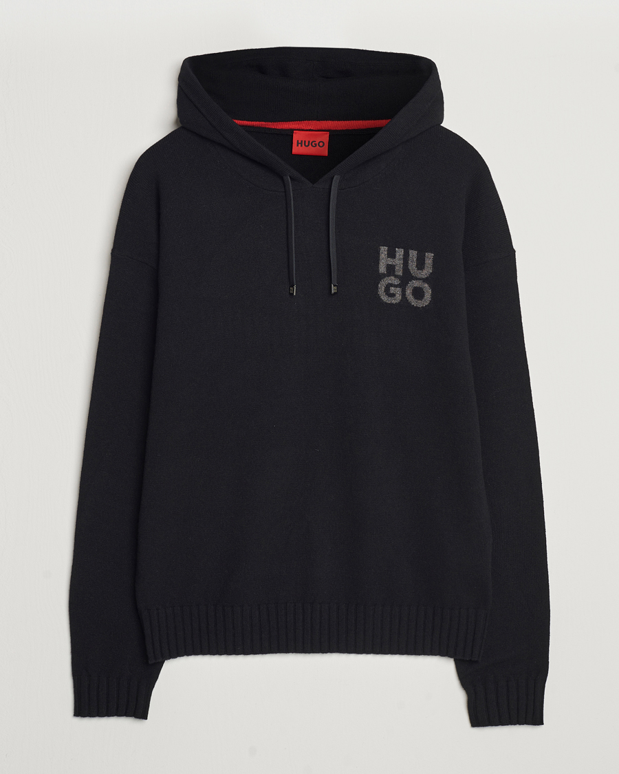 Herr | Tröjor | HUGO | San Henry Wool Knitted Hoodie Black