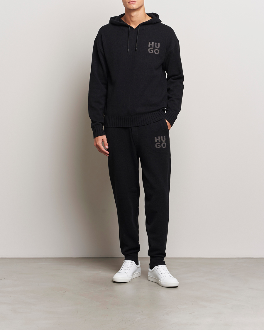 Herr | Tröjor | HUGO | San Henry Wool Knitted Hoodie Black