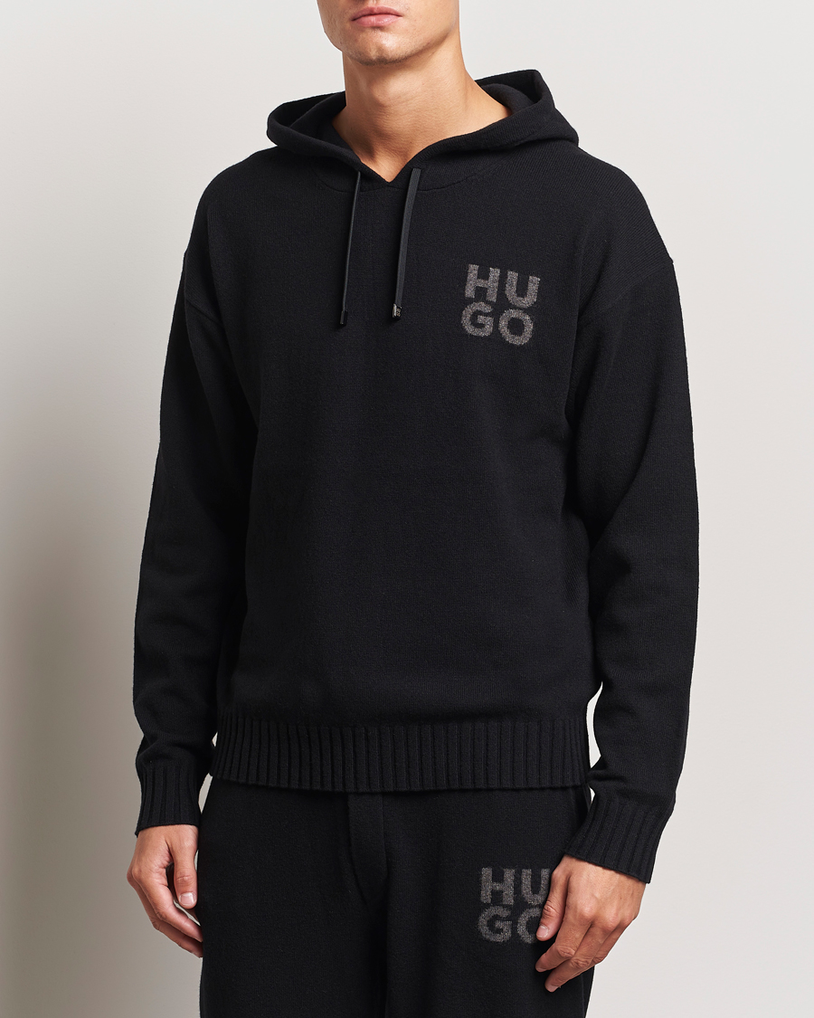 Herr | Tröjor | HUGO | San Henry Wool Knitted Hoodie Black