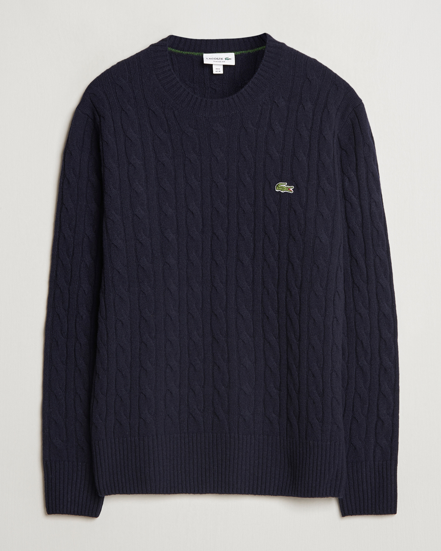Herr | Tröjor | Lacoste | Carded Wool Cable Crew Neck Navy