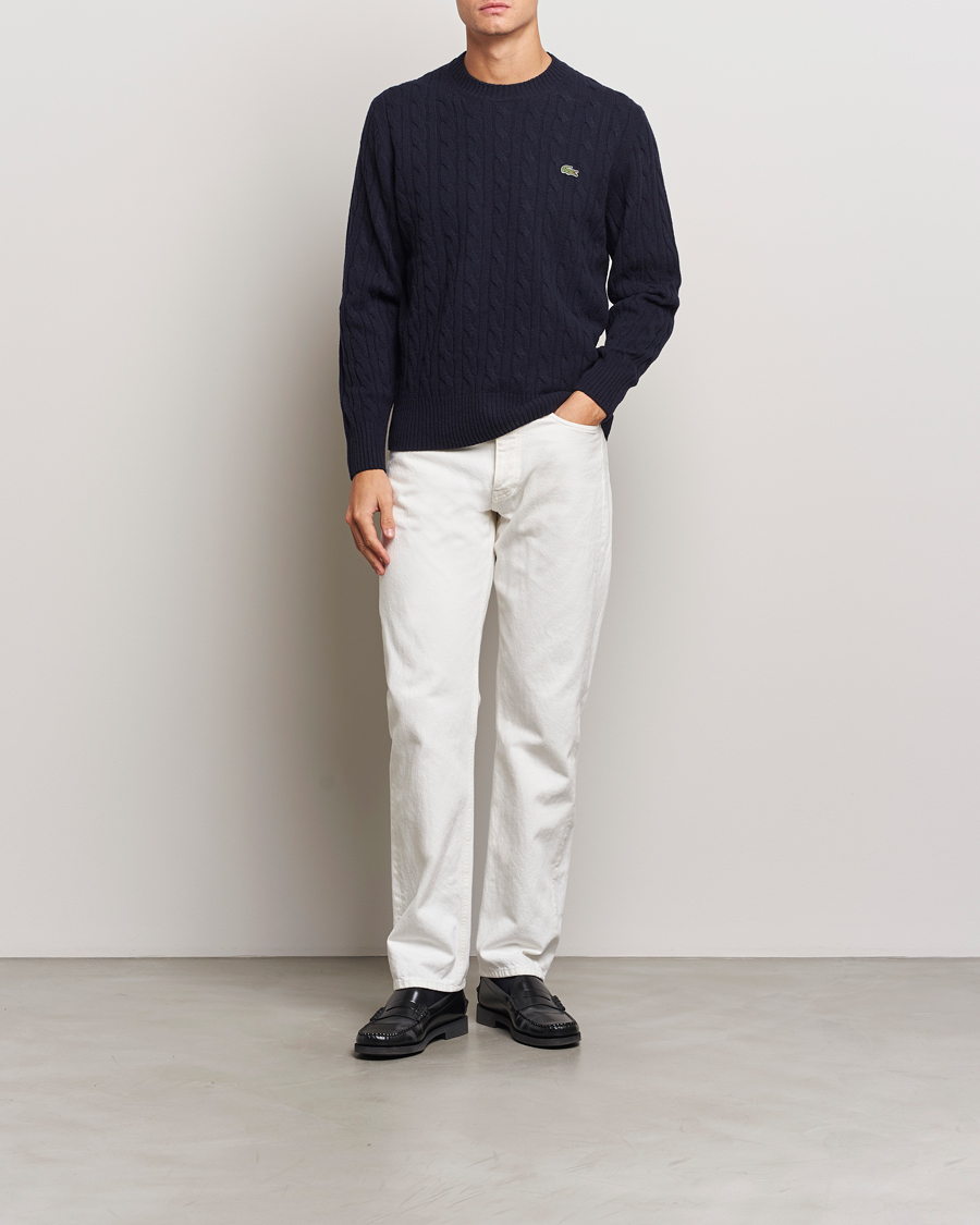 Herr | Tröjor | Lacoste | Carded Wool Cable Crew Neck Navy