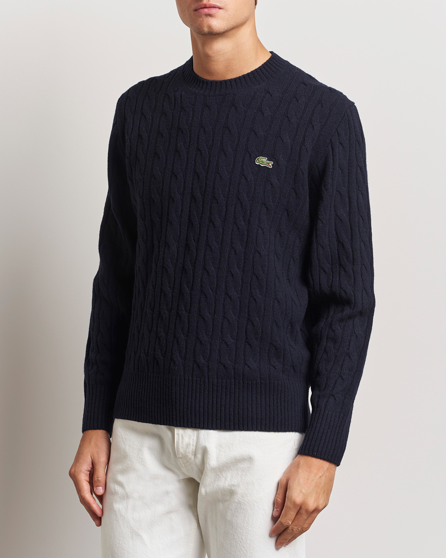 Herr | Tröjor | Lacoste | Carded Wool Cable Crew Neck Navy