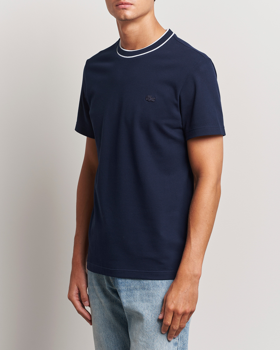 Herr | T-Shirts | Lacoste | Contrast Rib Piqué T-Shirt Navy