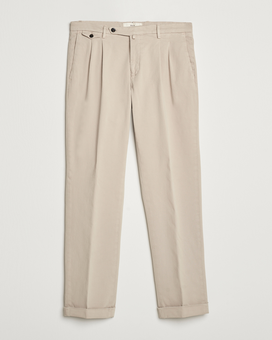 Herr | Byxor | Briglia 1949 | Easy Fit Pleated Cotton Stretch Chino Beige