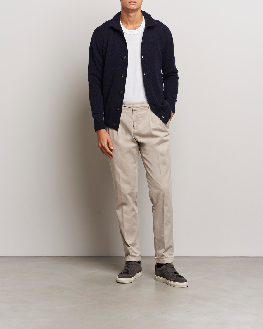 Herr | Byxor | Briglia 1949 | Easy Fit Pleated Cotton Stretch Chino Beige
