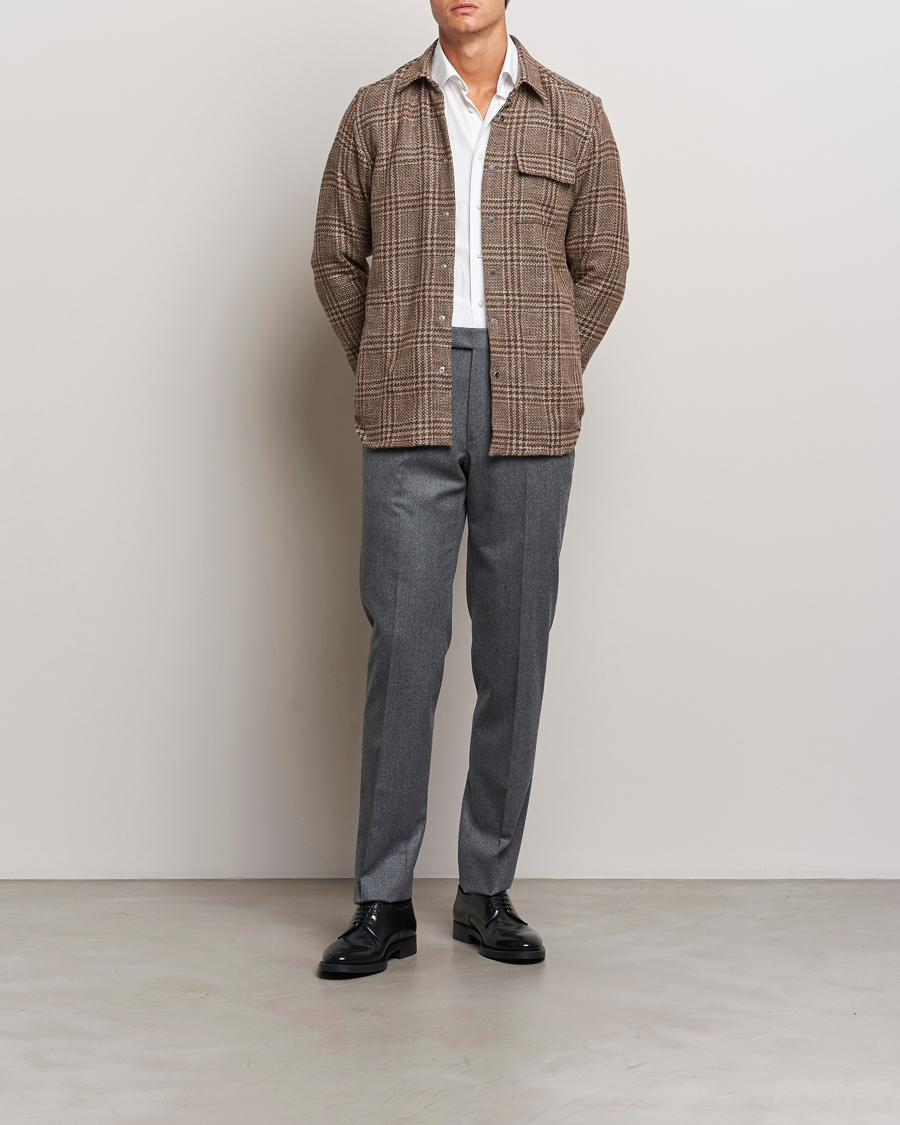 Herr | Skjortor | Kiton | Wool Check Overshirt Brown Check