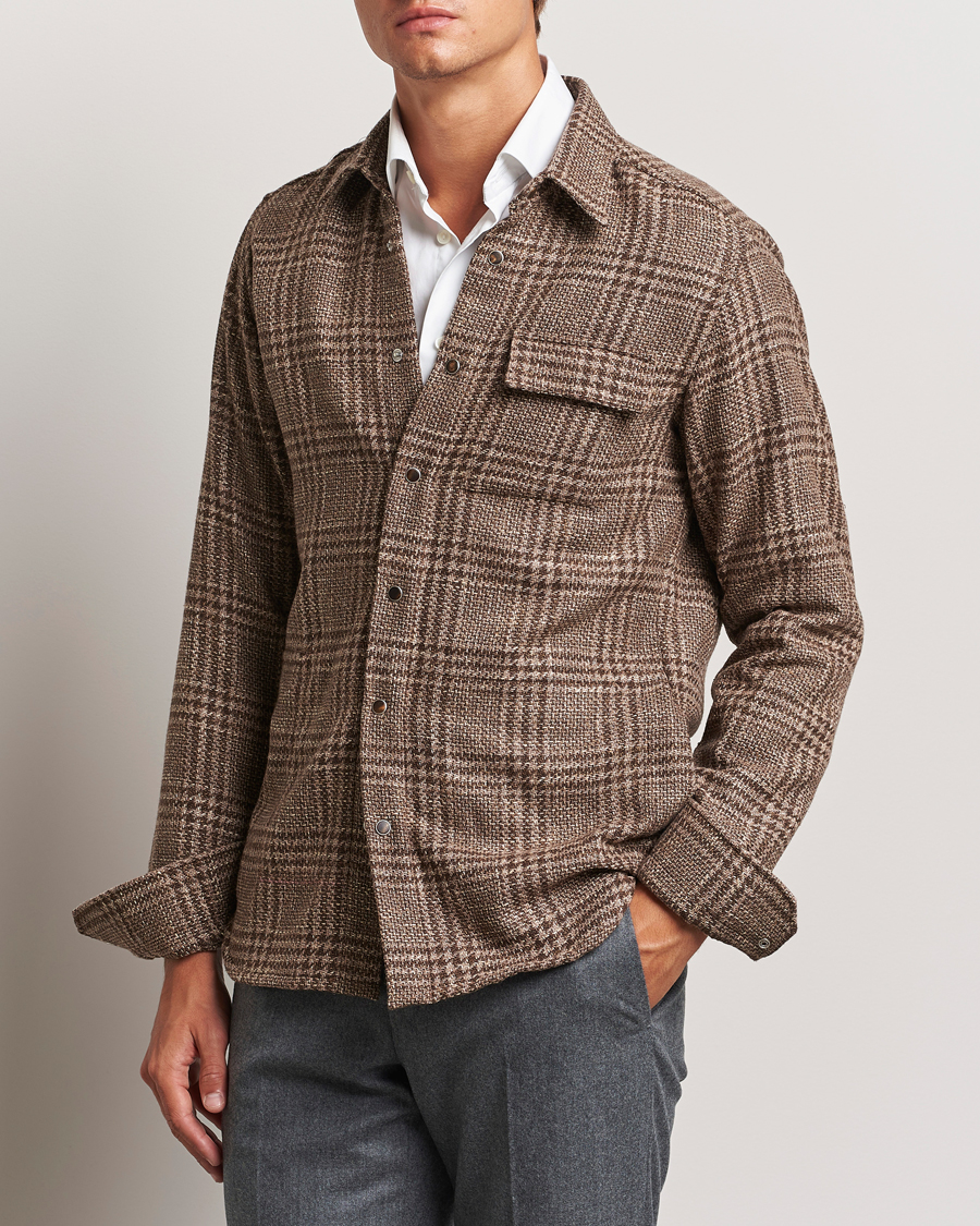 Herr | Skjortor | Kiton | Wool Check Overshirt Brown Check