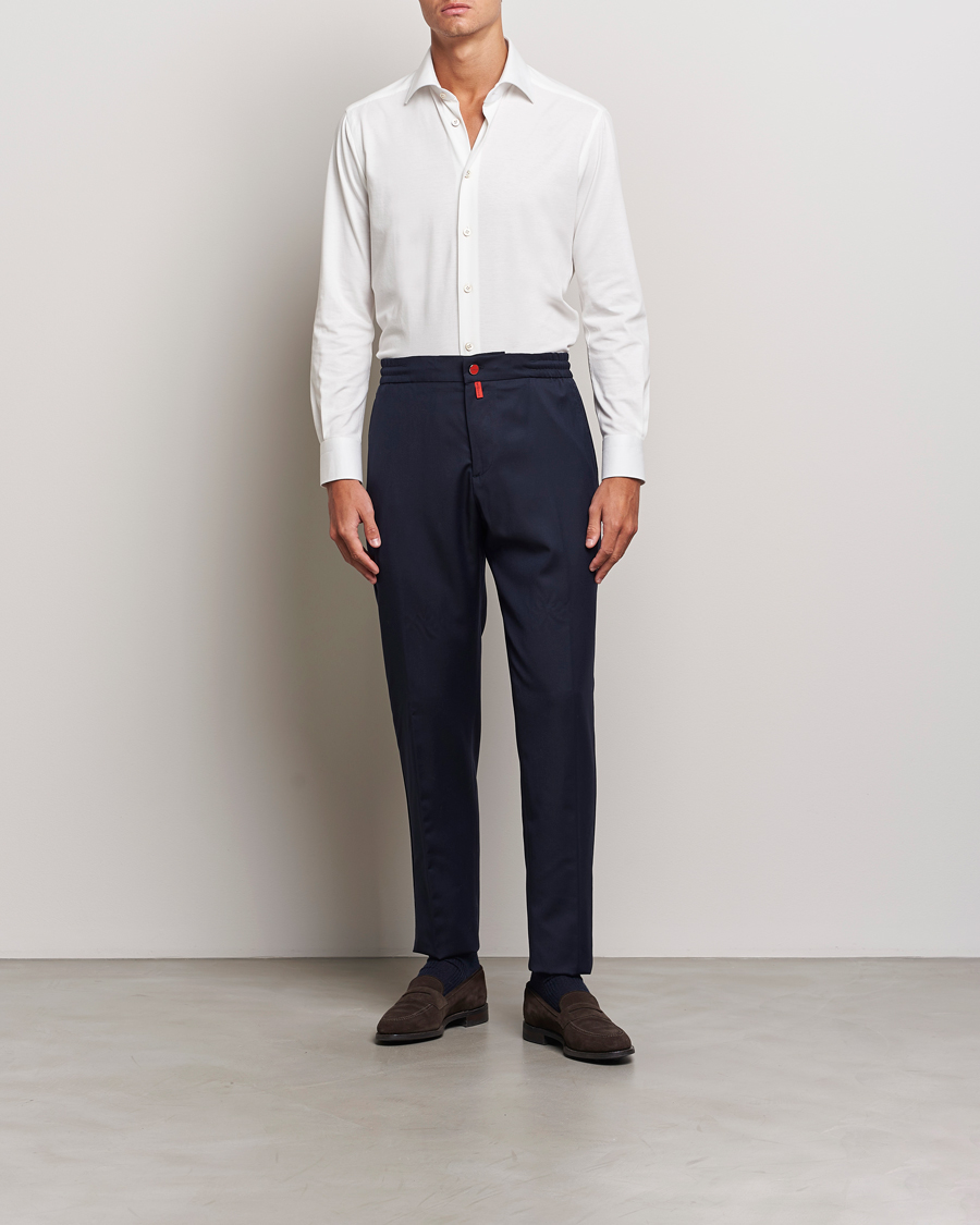 Herr | Byxor | Kiton | Wool Stretch Drawstring Trousers Navy