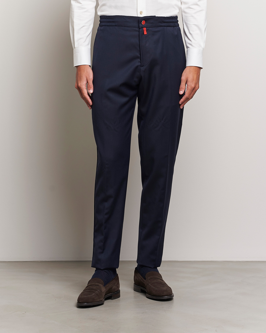 Herr | Byxor | Kiton | Wool Stretch Drawstring Trousers Navy