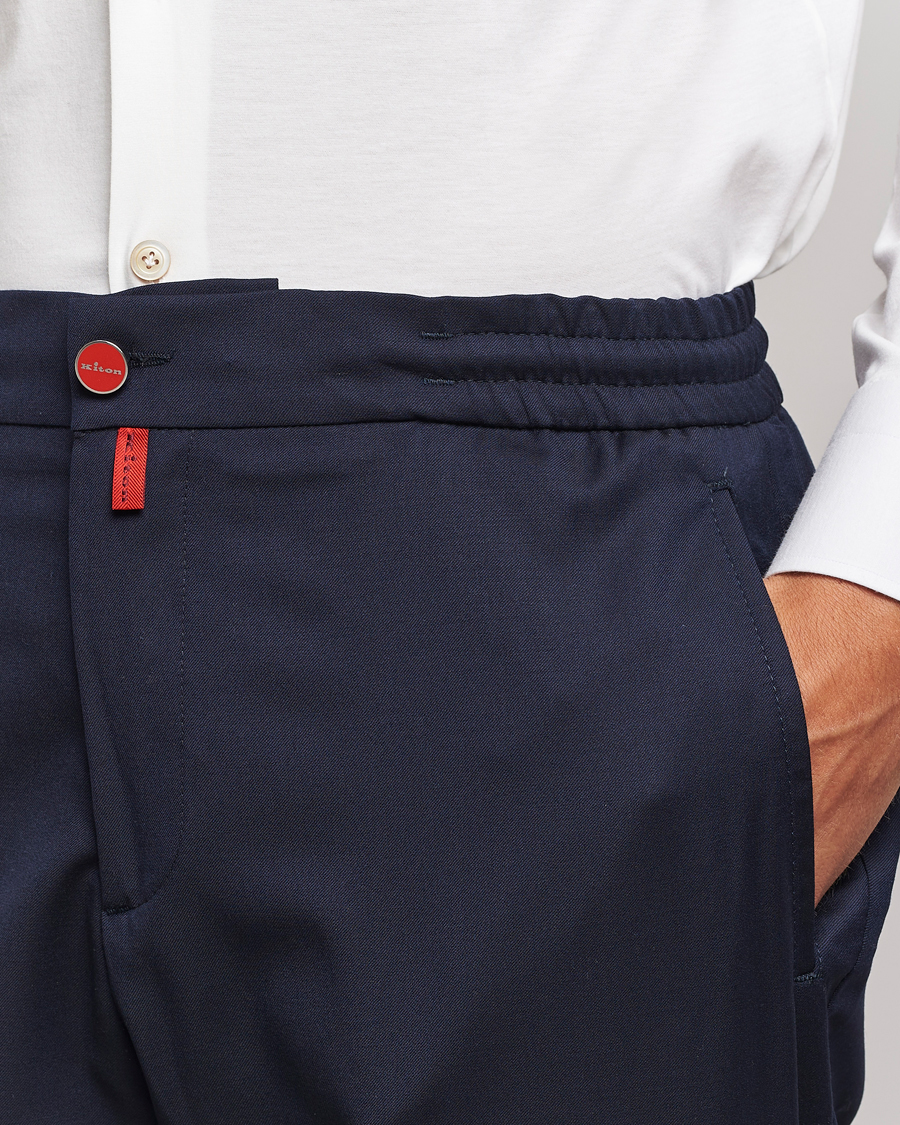 Herr | Byxor | Kiton | Wool Stretch Drawstring Trousers Navy