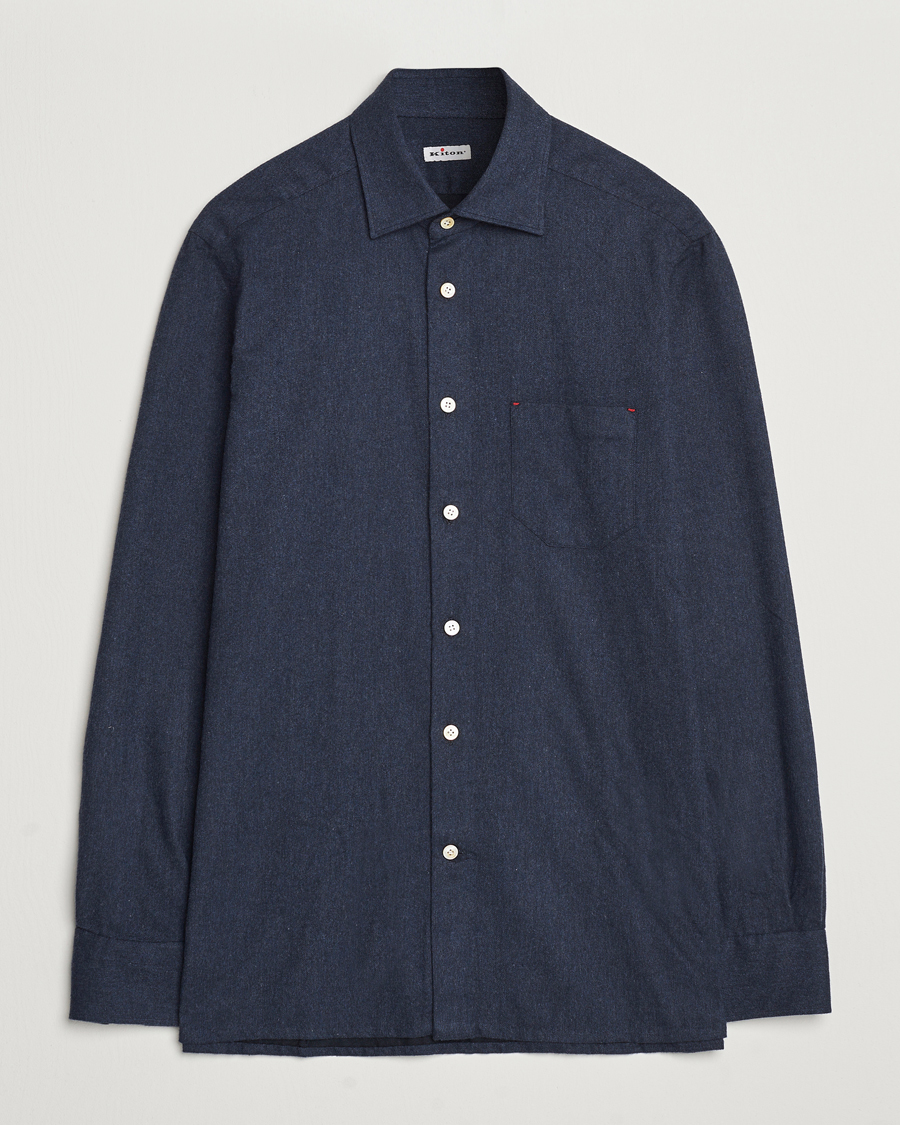 Herr | Skjortor | Kiton | Soft Flannel Sport Shirt Navy