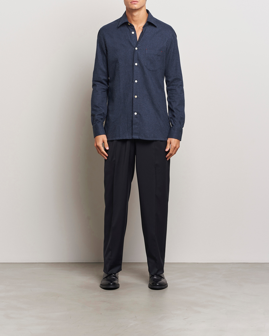 Herr | Skjortor | Kiton | Soft Flannel Sport Shirt Navy