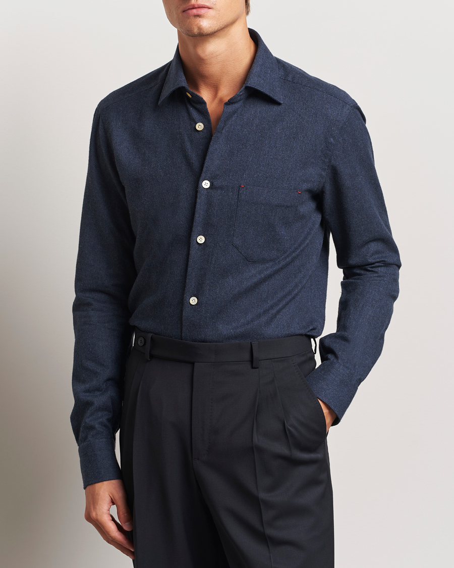 Herr | Skjortor | Kiton | Soft Flannel Sport Shirt Navy