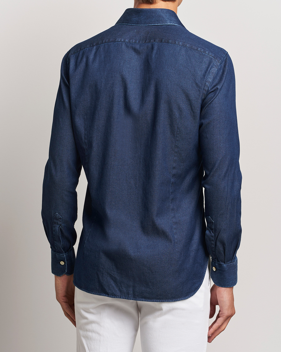 Herr | Skjortor | Kiton | Stretch Denim Cut Away Shirt Blue Indigo