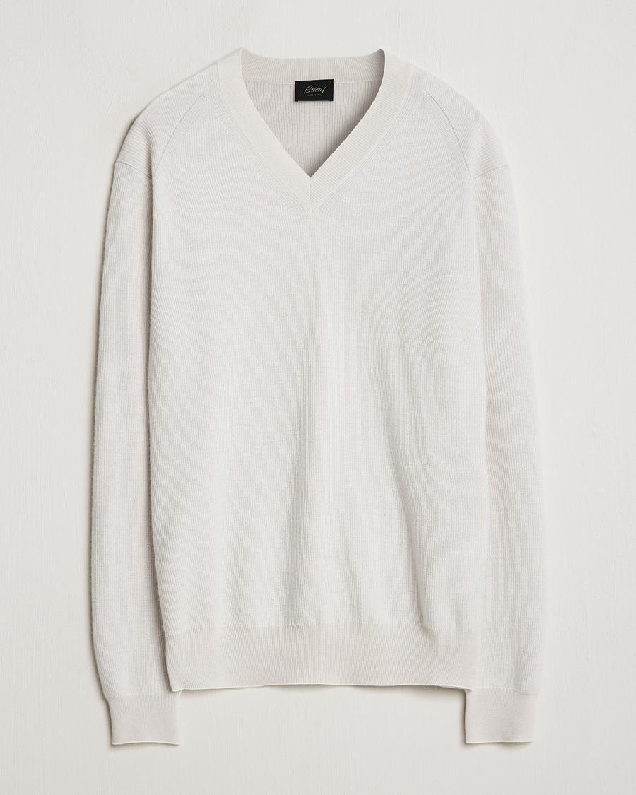 Herr | Tröjor | Brioni | Rib Cashmere V-Neck Sweater Light Grey