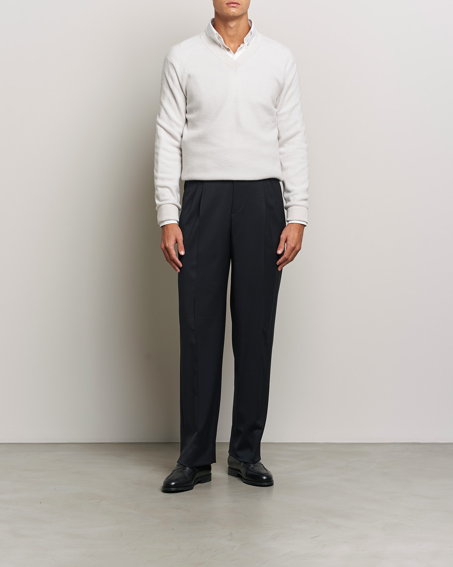 Herr | Tröjor | Brioni | Rib Cashmere V-Neck Sweater Light Grey