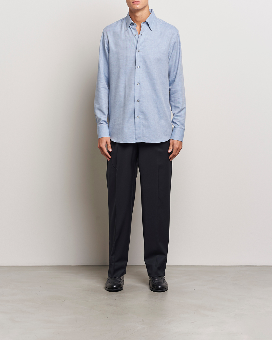 Herr | Skjortor | Brioni | Cotton/Cashmere Flannel Shirt Light Blue