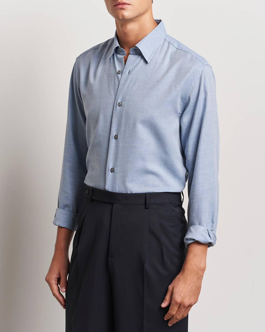 Herr | Skjortor | Brioni | Cotton/Cashmere Flannel Shirt Light Blue