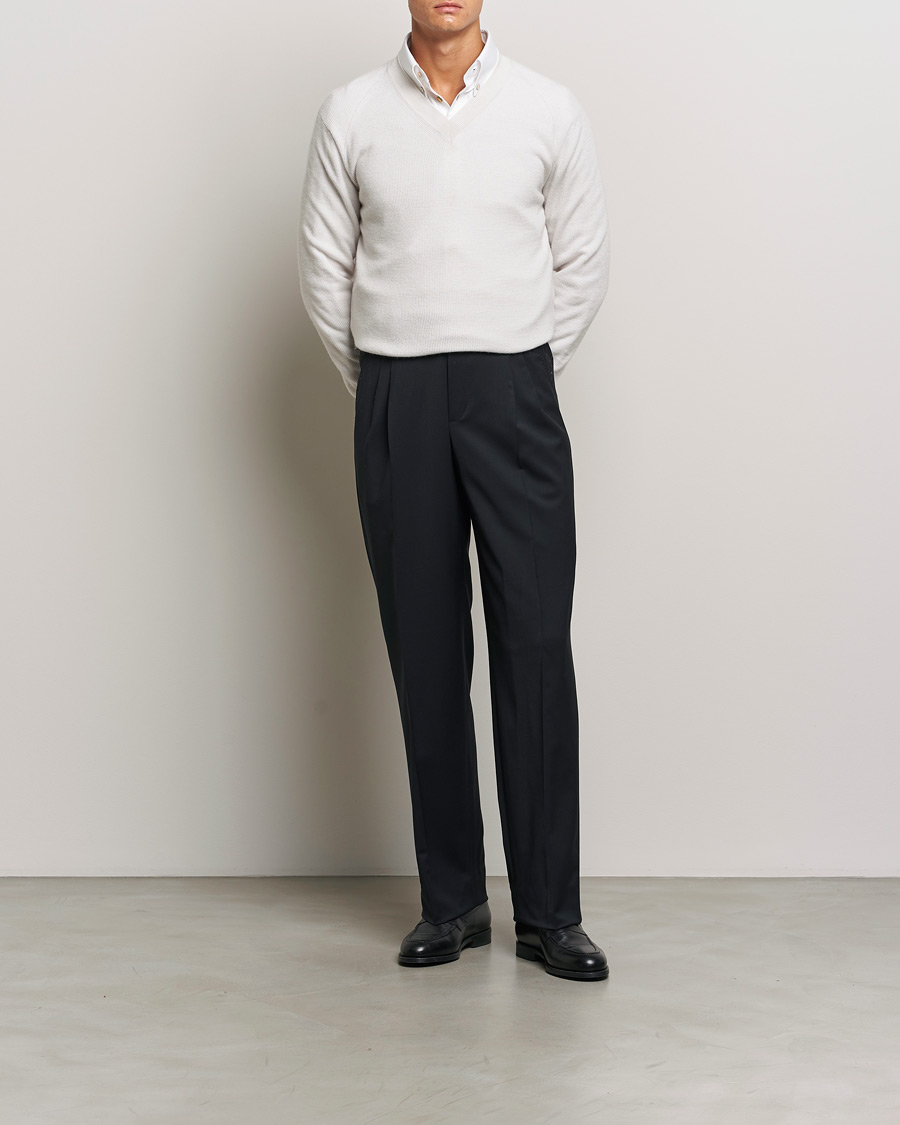 Herr | Byxor | Brioni | Pleated Wool Trousers Navy