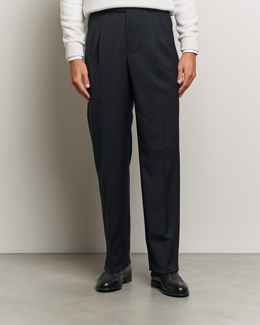 Herr | Byxor | Brioni | Pleated Wool Trousers Navy