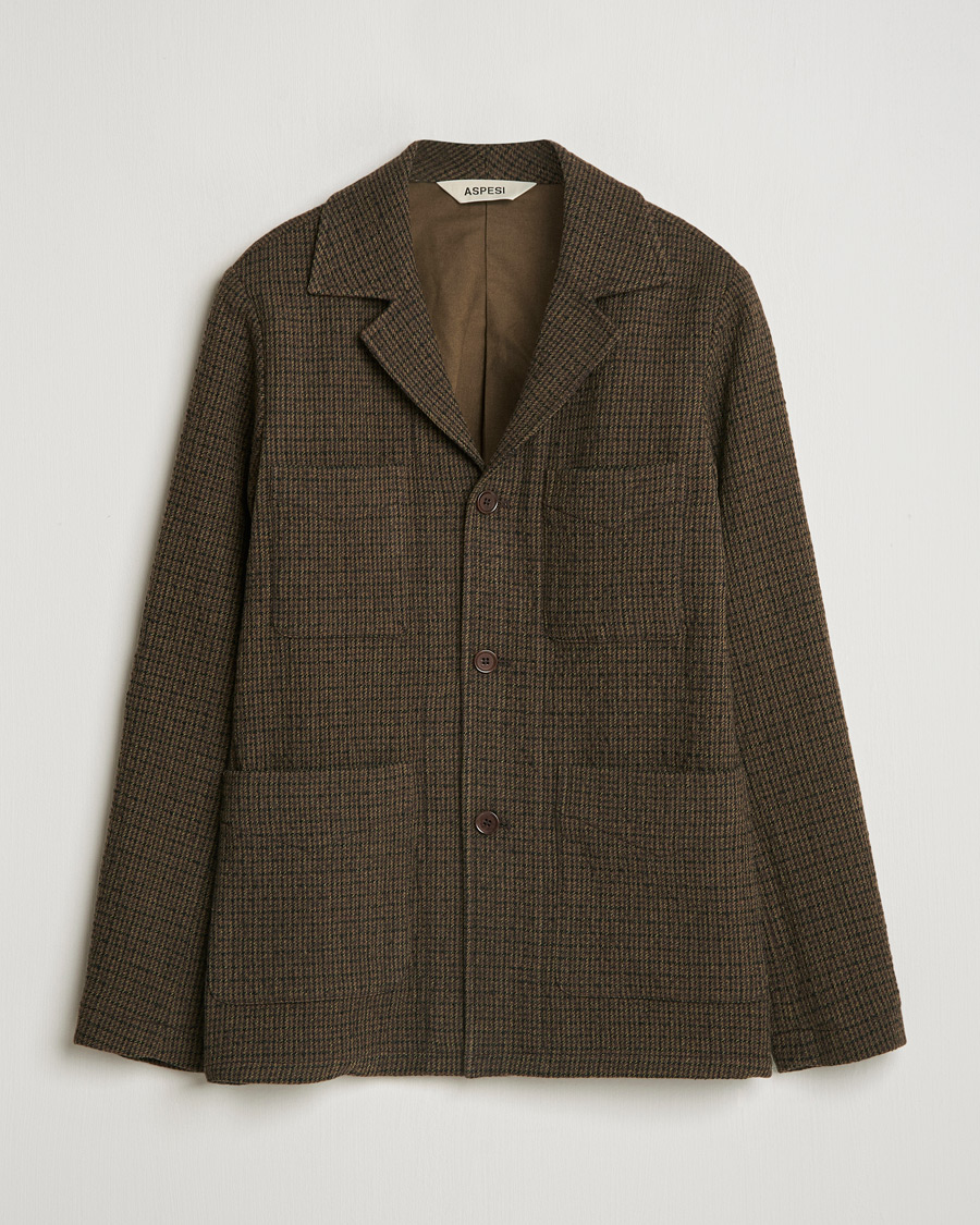 Herr | Jackor | Aspesi | Wool Houndstooth Jacket Dark Brown