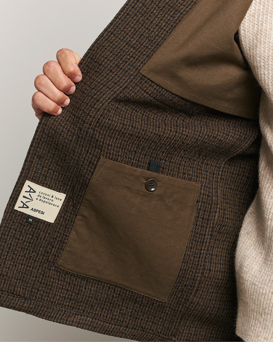 Herr | Jackor | Aspesi | Wool Houndstooth Jacket Dark Brown
