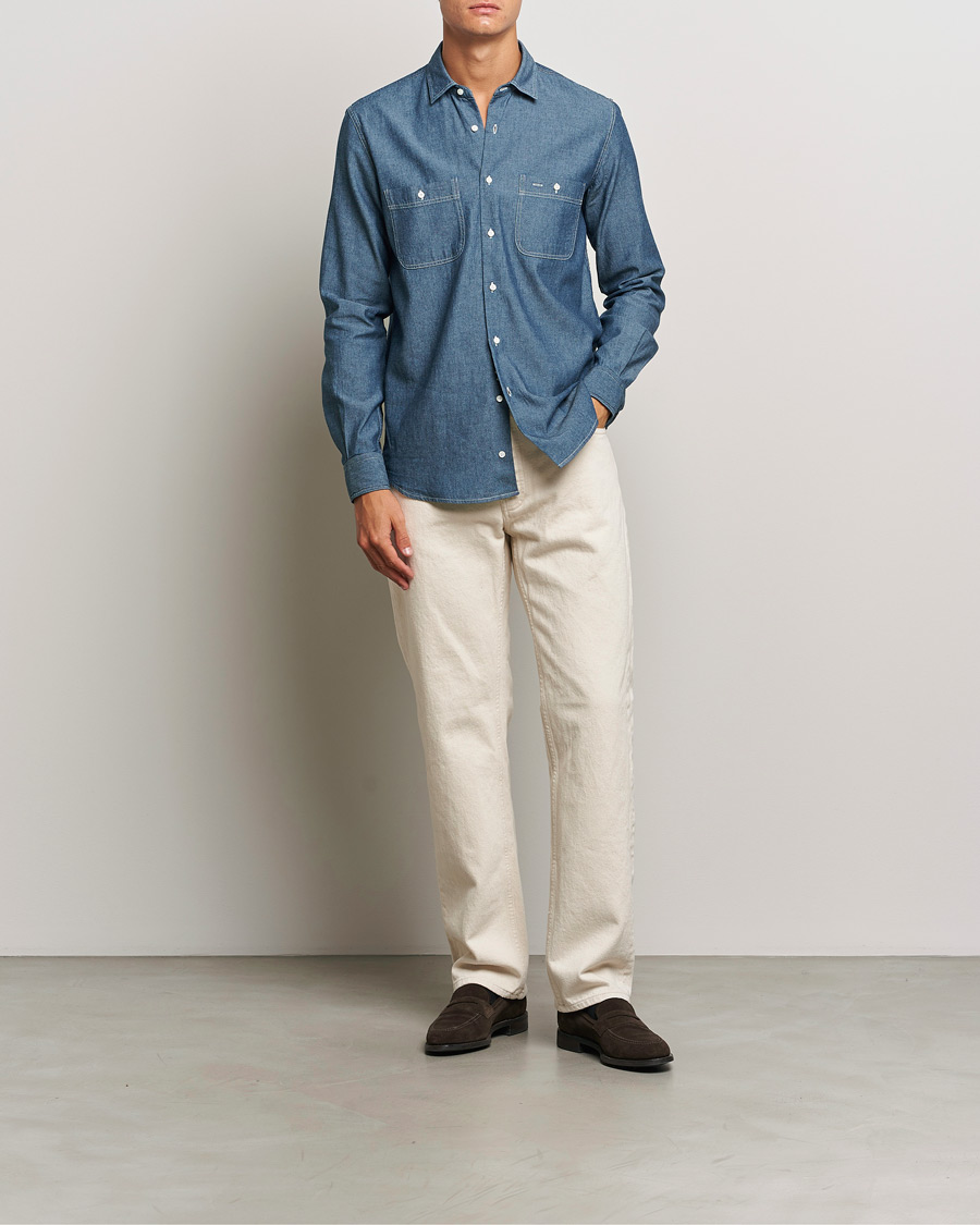 Herr | Skjortor | Aspesi | Double Pocket Chambray Shirt Dark Wash