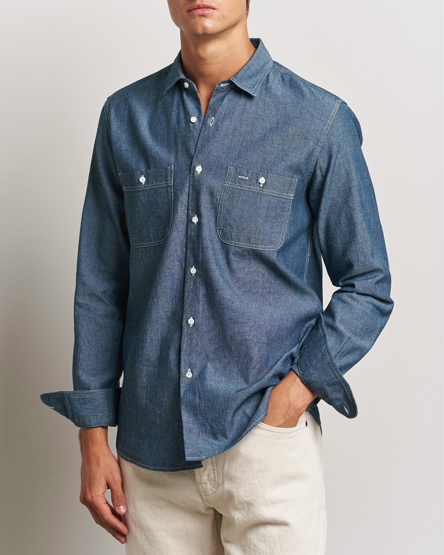 Herr | Skjortor | Aspesi | Double Pocket Chambray Shirt Dark Wash