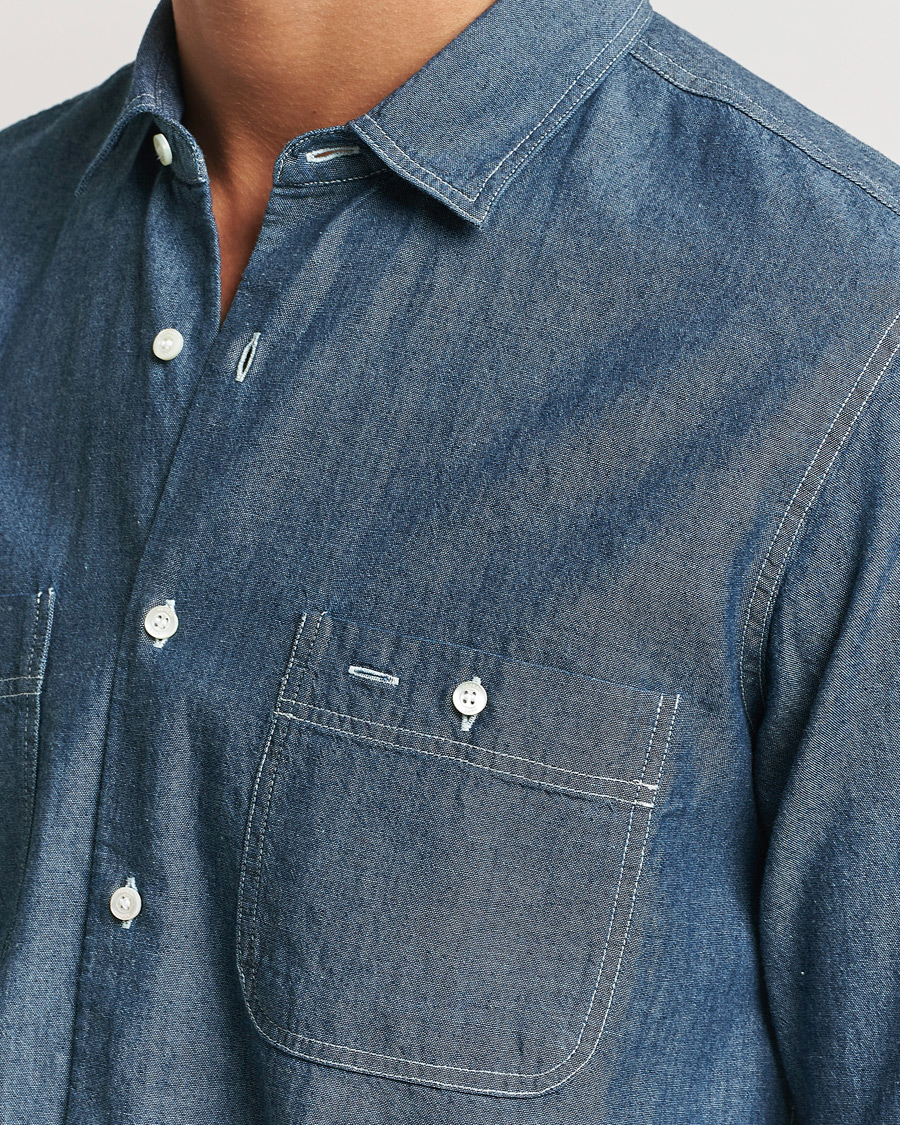 Herr | Skjortor | Aspesi | Double Pocket Chambray Shirt Dark Wash