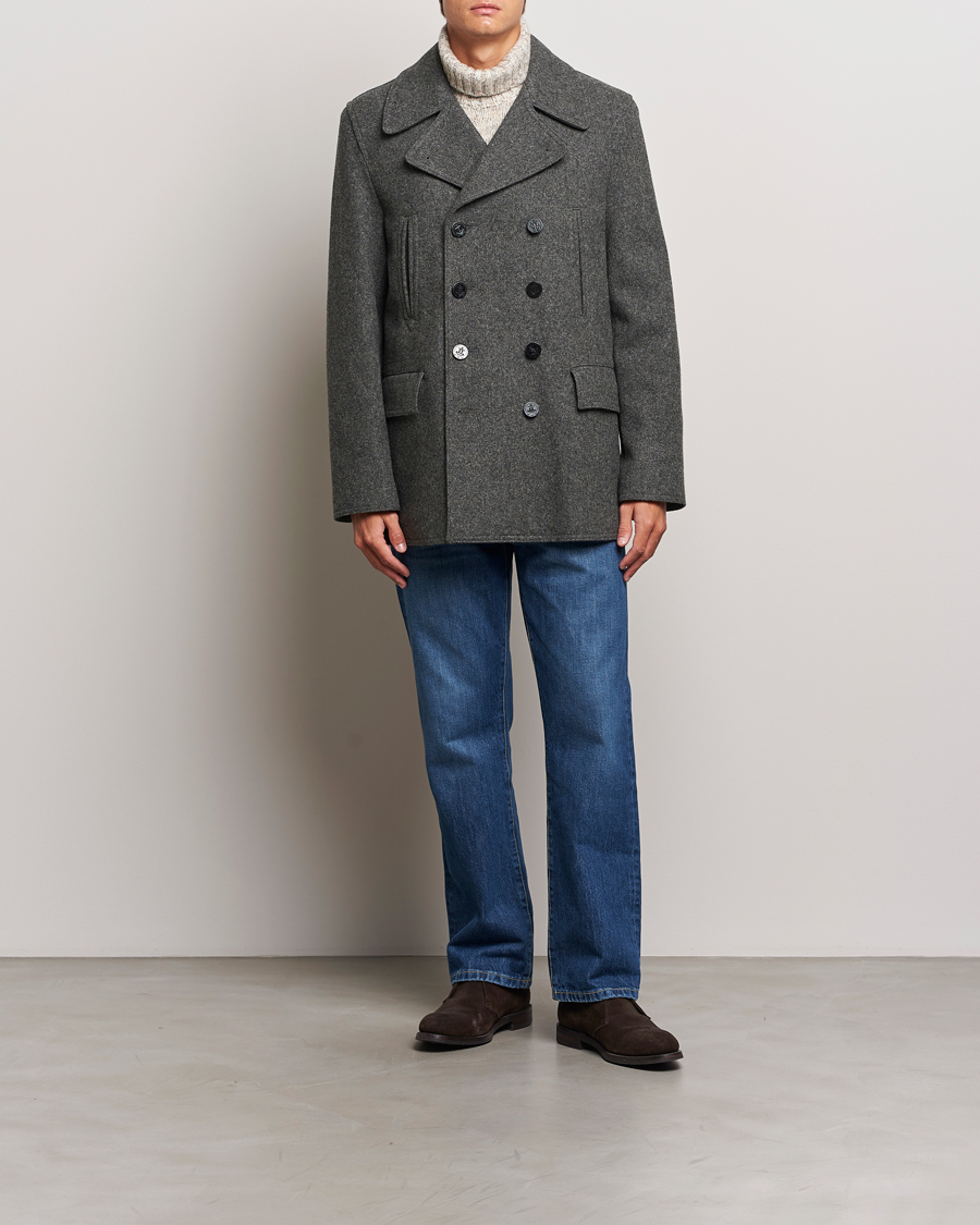 Herr | Jackor | Gloverall | Churchill Reefer Peacoat Grey