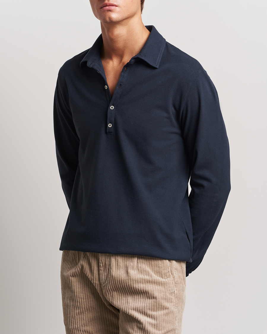 Herr | Tröjor | Massimo Alba | Ischia Cotton/Cashmere Long Sleeve Polo Navy