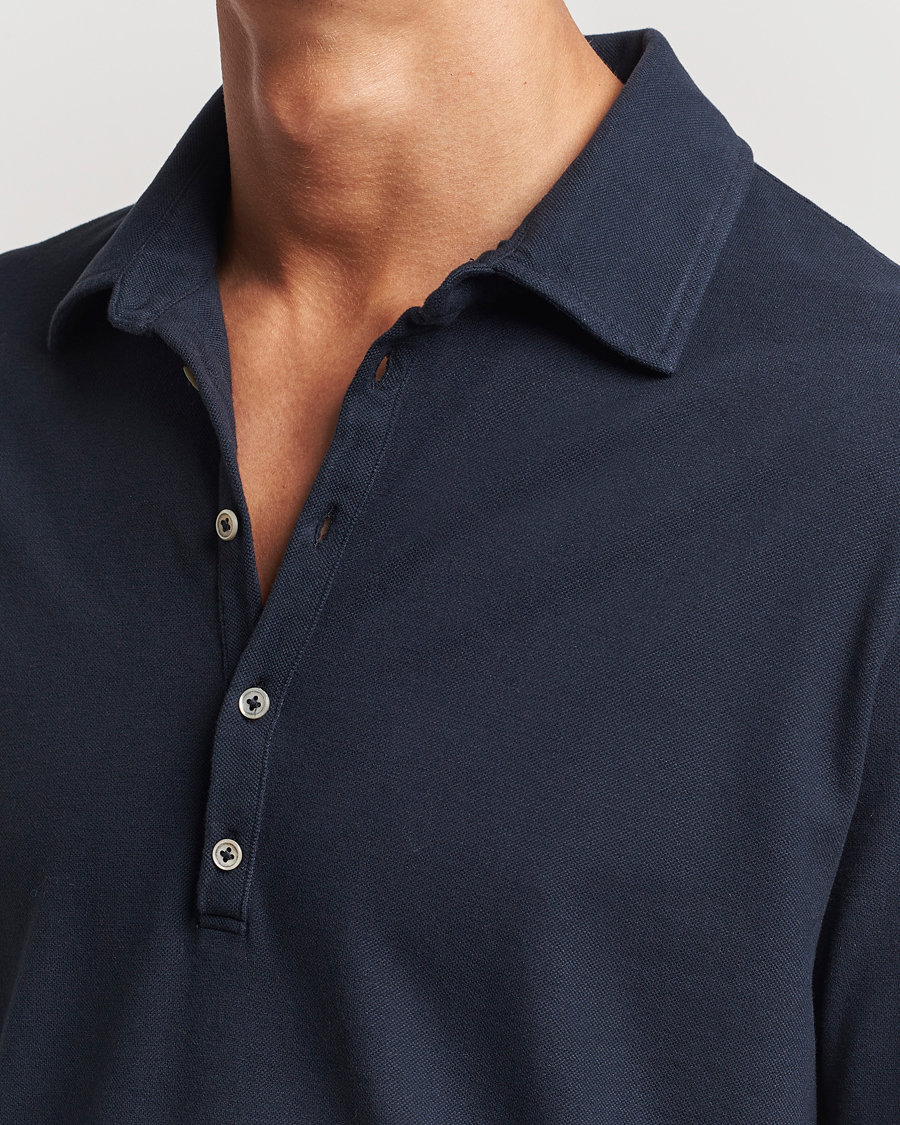 Herr | Tröjor | Massimo Alba | Ischia Cotton/Cashmere Long Sleeve Polo Navy
