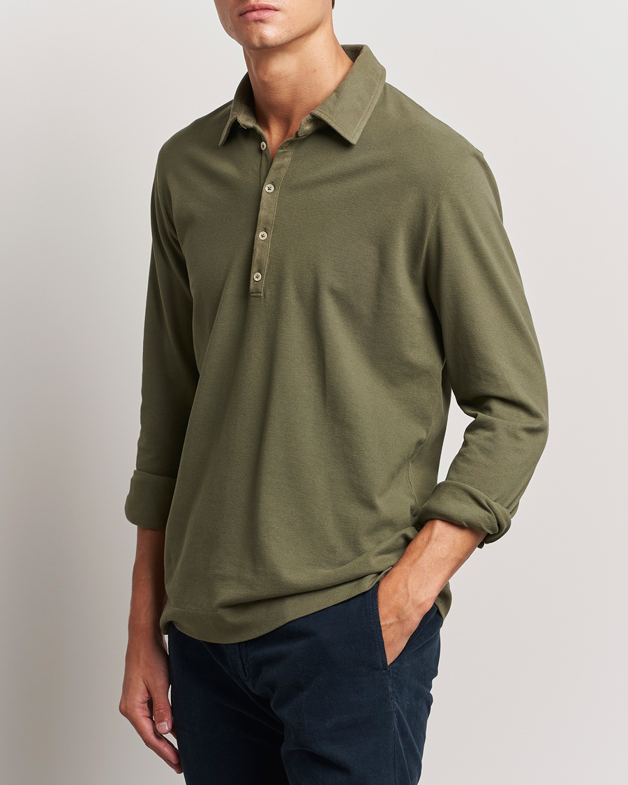 Herr | Tröjor | Massimo Alba | Ischia Cotton/Cashmere Long Sleeve Polo Military