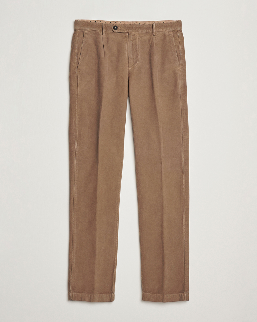 Herr | Byxor | Massimo Alba | Ionio Pleated Moleskine Trousers Brown