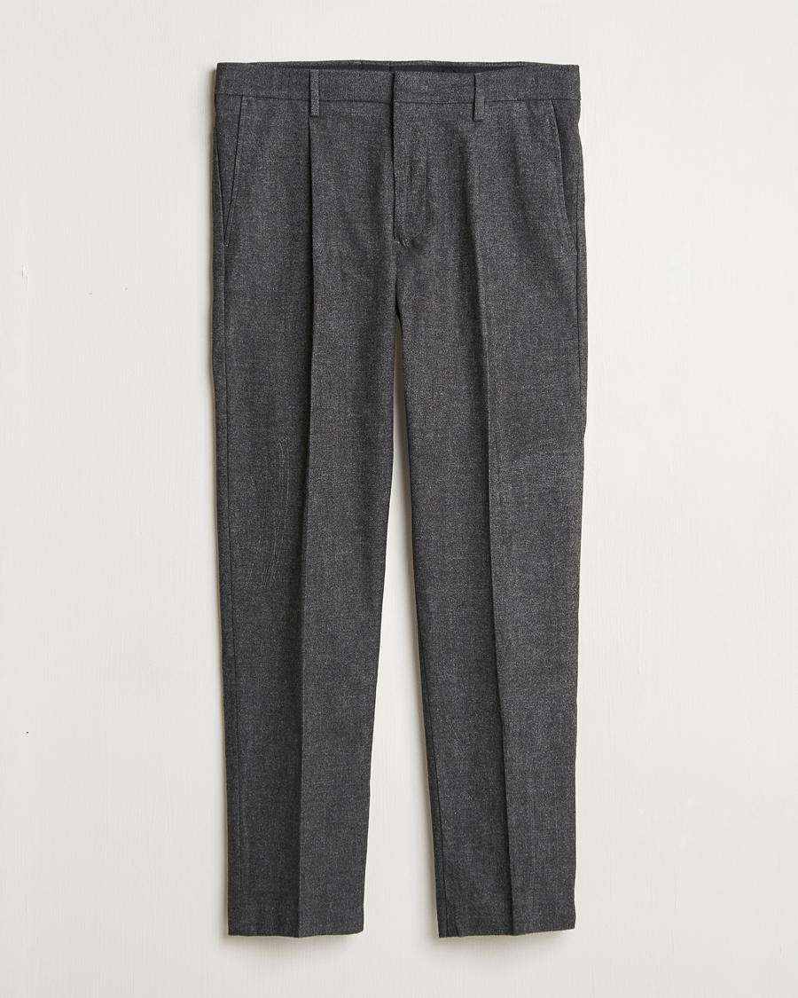 Herr | Byxor | NN07 | Bill Pleated Brushed Cotton Trousers Black Melange