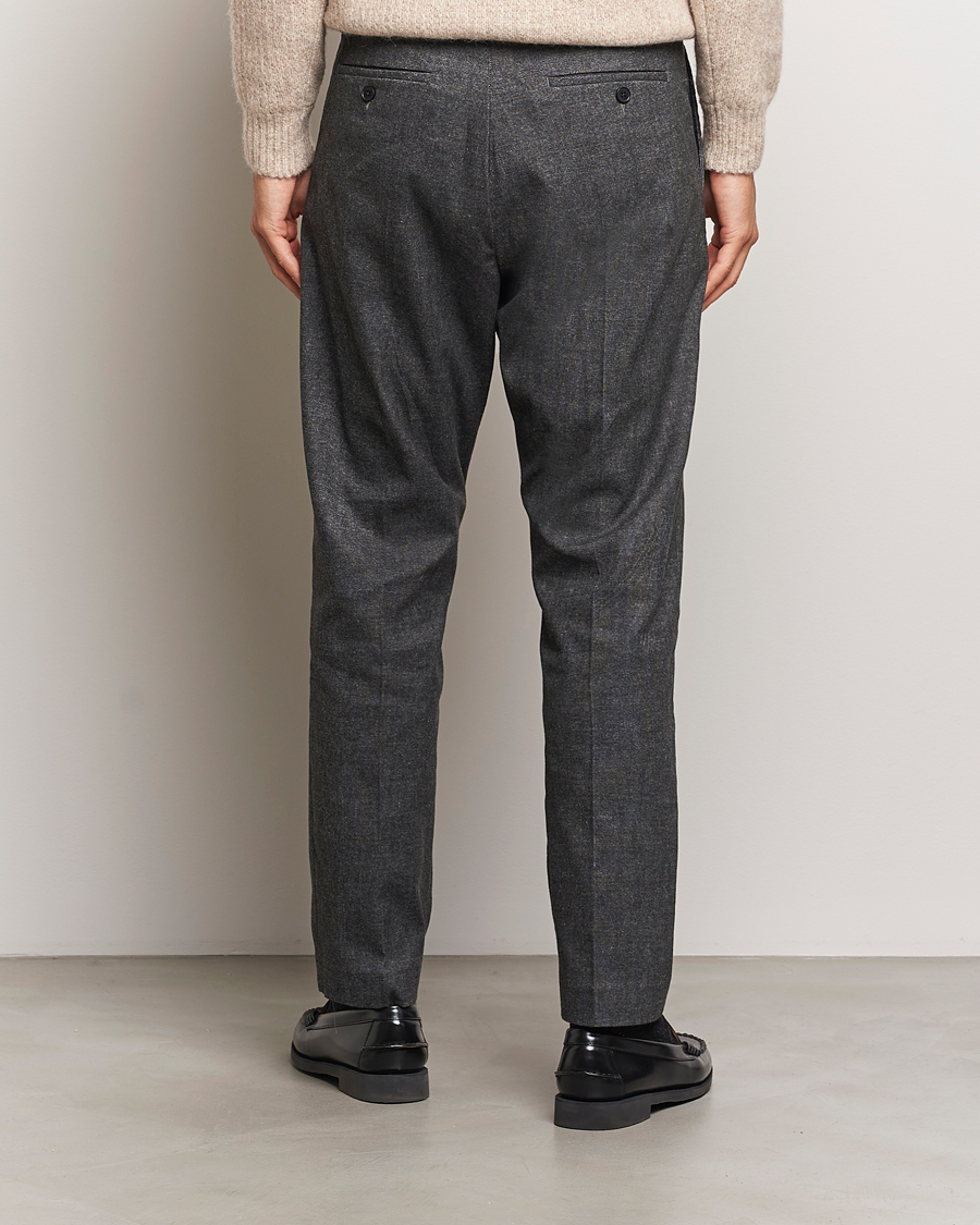 Herr | Byxor | NN07 | Bill Pleated Brushed Cotton Trousers Black Melange
