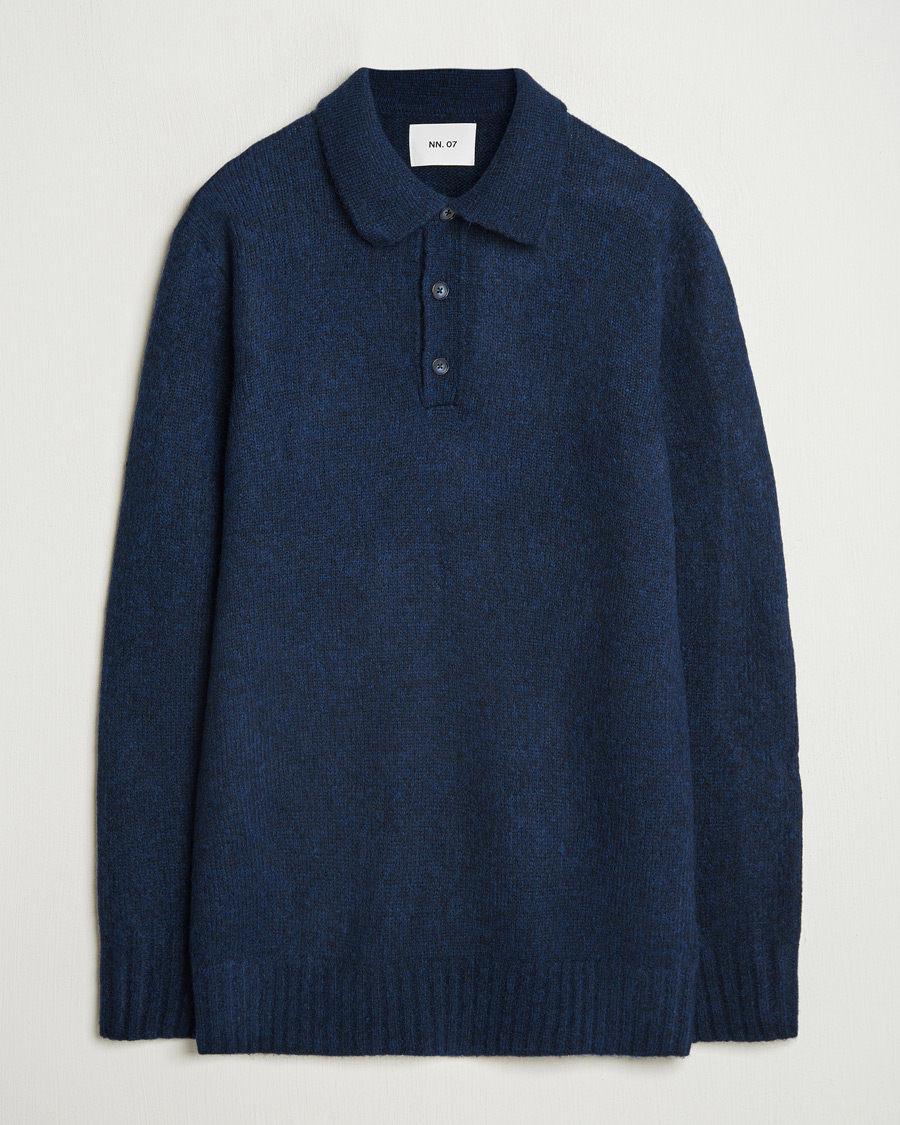 Herr | Tröjor | NN07 | Lee Brushed Wool Polo Navy Blue