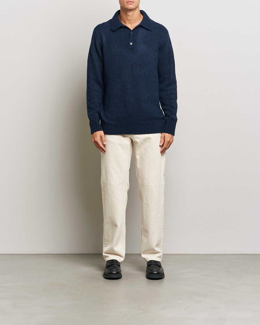 Herr | Tröjor | NN07 | Lee Brushed Wool Polo Navy Blue
