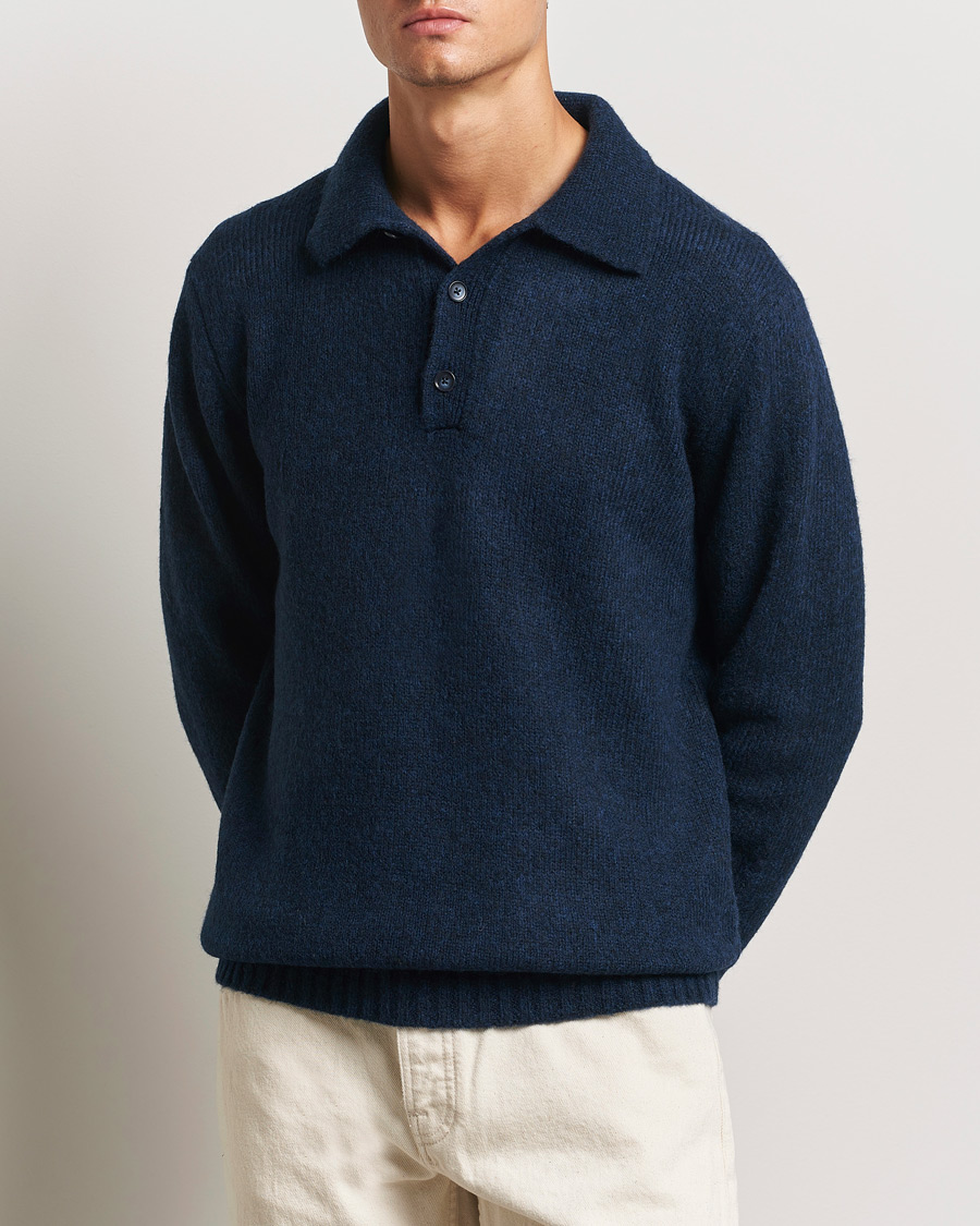 Herr | Tröjor | NN07 | Lee Brushed Wool Polo Navy Blue