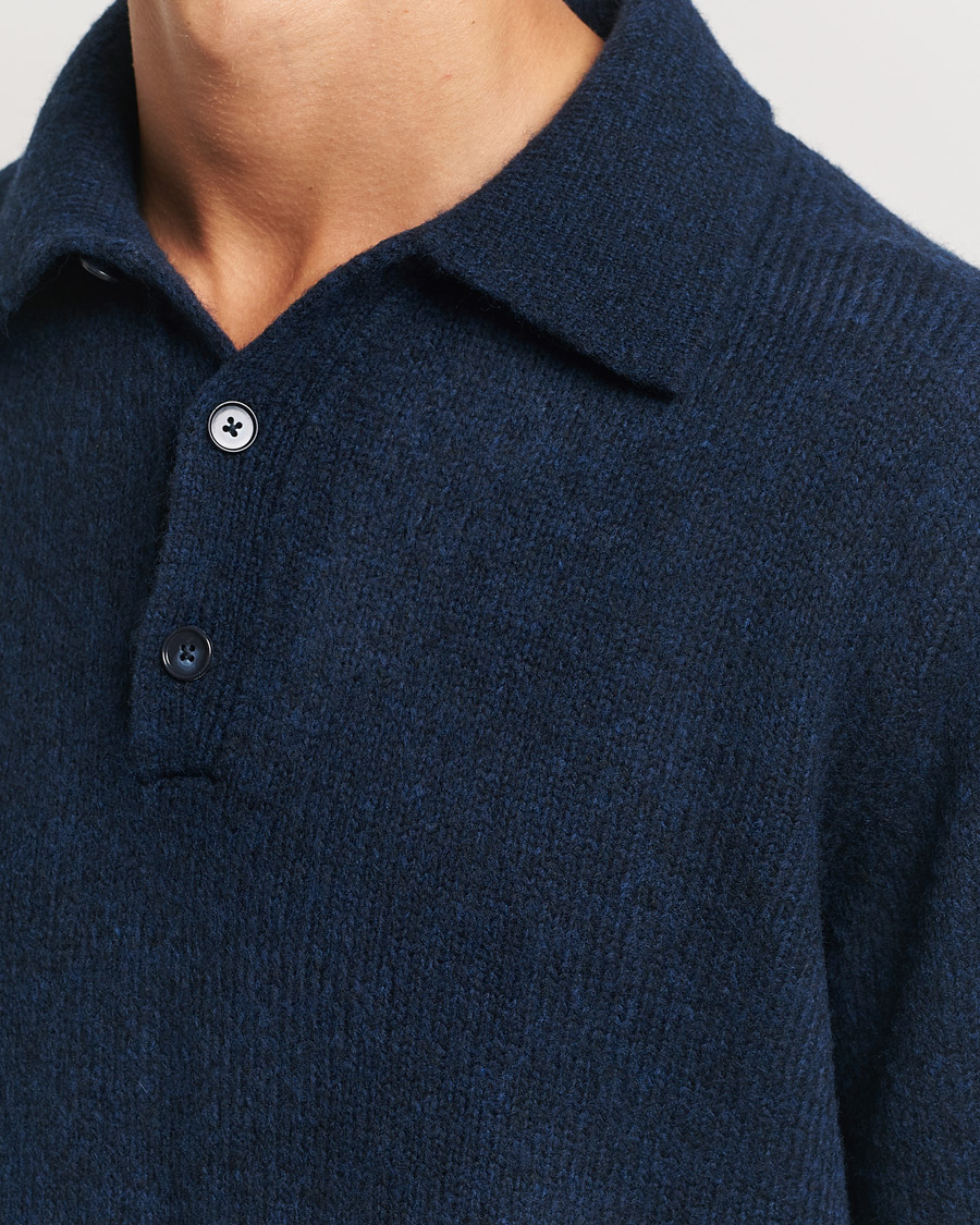 Herr | Tröjor | NN07 | Lee Brushed Wool Polo Navy Blue