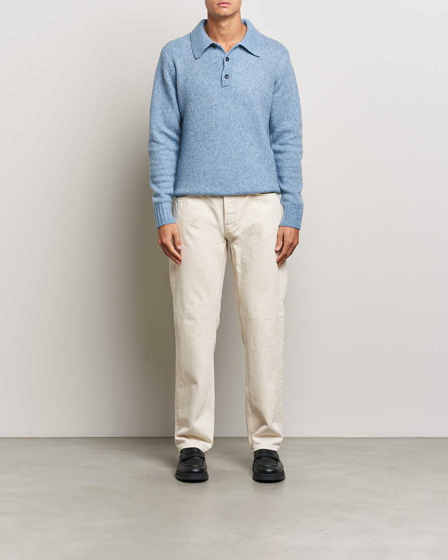 Herr | Tröjor | NN07 | Lee Brushed Wool Polo Tink Blue