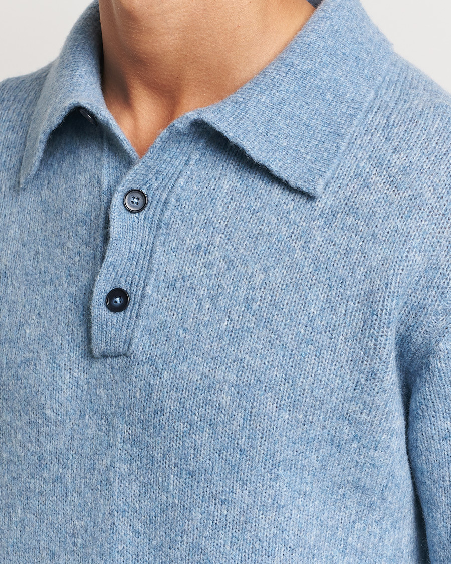 Herr | Tröjor | NN07 | Lee Brushed Wool Polo Tink Blue