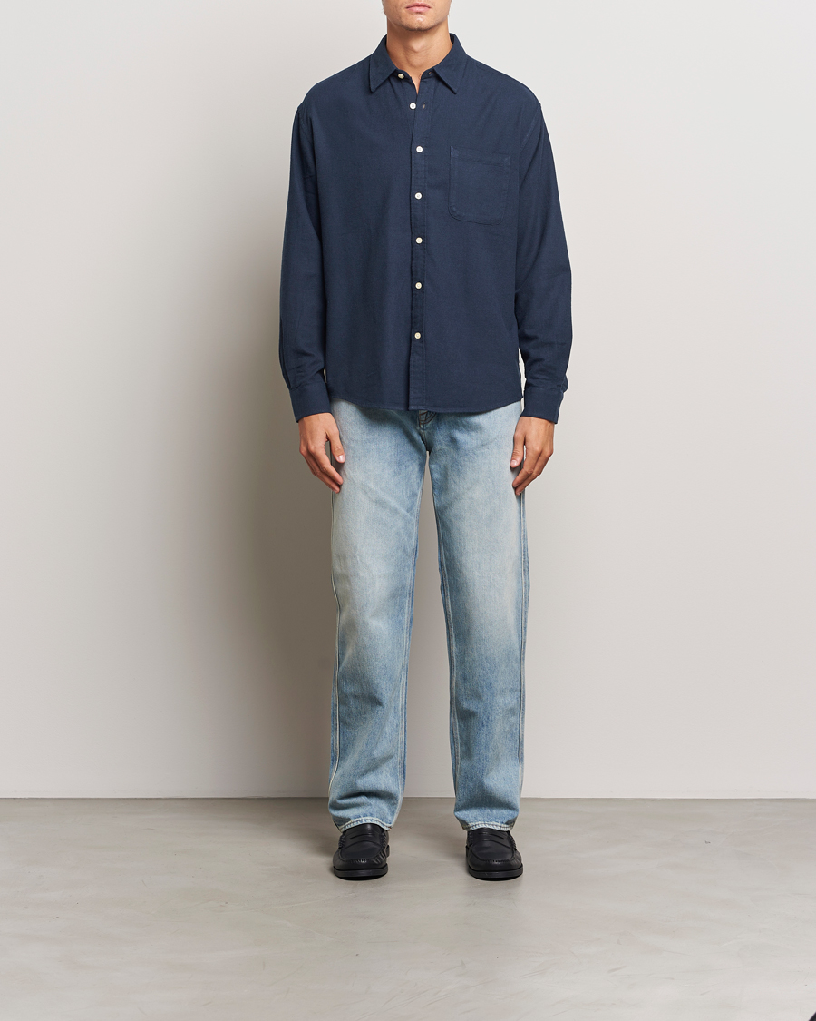 Herr | Skjortor | NN07 | Deon Flannel Checked Shirt Navy Blue