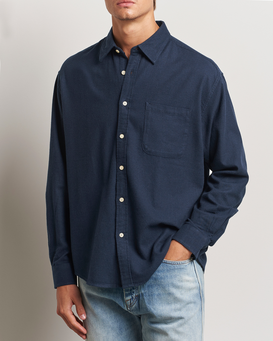 Herr | Skjortor | NN07 | Deon Flannel Checked Shirt Navy Blue
