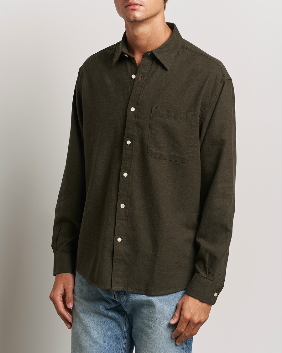 Herr | Skjortor | NN07 | Deon Flannel Checked Shirt Dark Army
