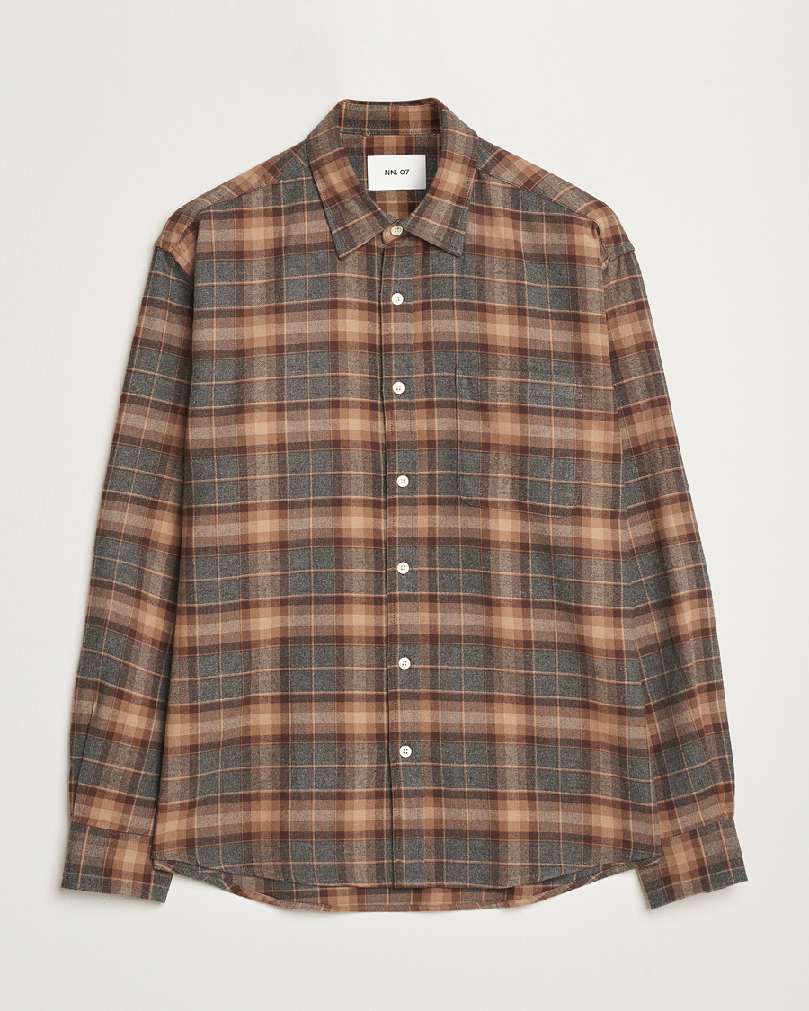 Herr | Skjortor | NN07 | Deon Flannel Shirt Brown/Grey